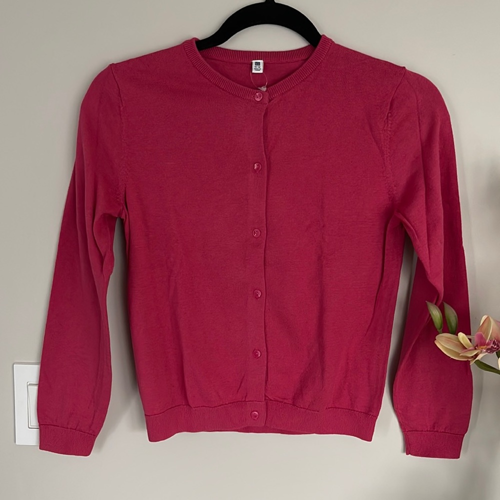 Uniqlo Crewneck Cardigan Pink Girls Size 11-12 NWT